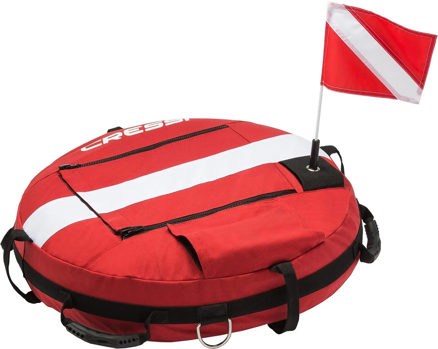 

Training Buoy- Durable , 4 External Handles, 2 Exterior D-Rings and Red Diving Flag for Safety