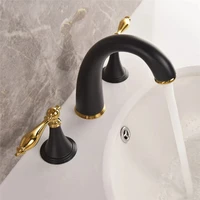 golden white three piece full copper double handle three hole basin faucet split type hot and cold water faucet