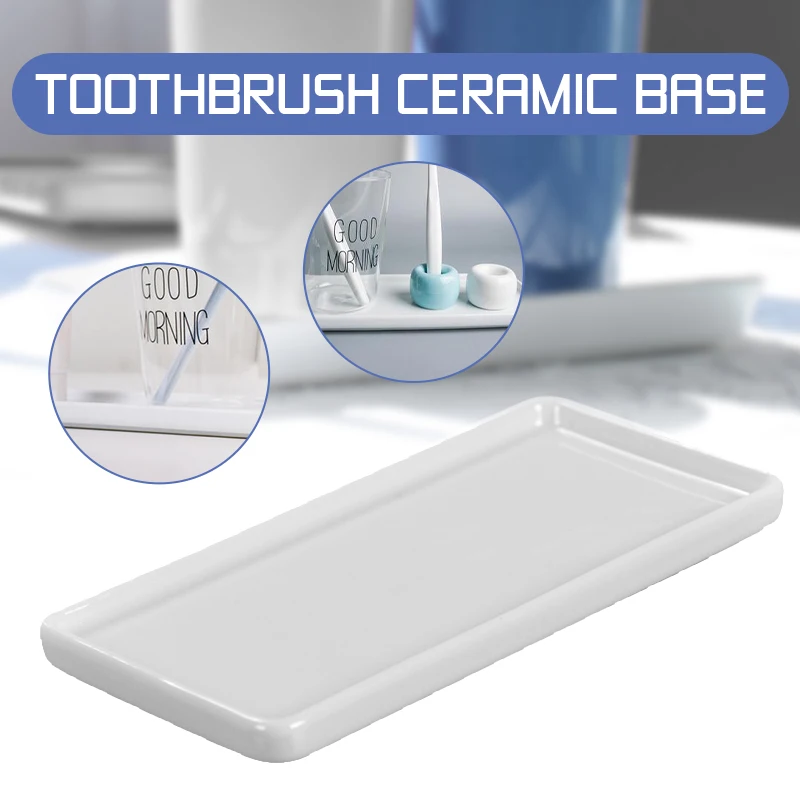 

Creative Bathroom Toothbrush Ceramic Base White Porcelain Trays Rectangle Holder Stand Sanitary Storage Bathroom Accessories