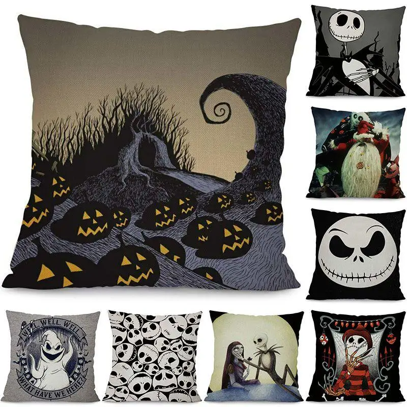 

Nightmare Before Christmas Ghost Head Print Pattern Decorative Home Pillowcase Square Office Decor Cushion Cover