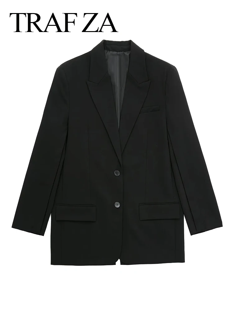

TRAF ZA 2022 Fashion Suit Jacket Commuter Office Loose Casual Solid Color Black Coat Top Temperament All-match Blazer Women's