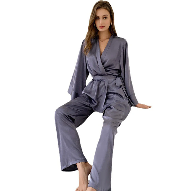 NEW Women's Pajamas Spring/Summer Long Sleeve French Ice Silk Satin Home Wear Sexy Leisure Sleepwear Suit For Women