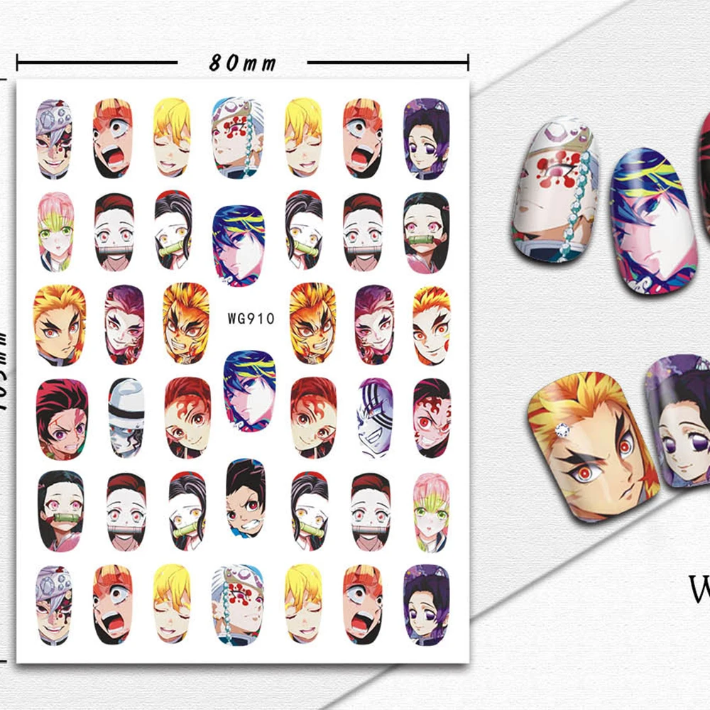 

Demon Slayer Nail Sticker Kamado Tanjirou Nezuko Nail Art Decorations Japanese Design Cartoon Anime Kawaii Decals Supplies
