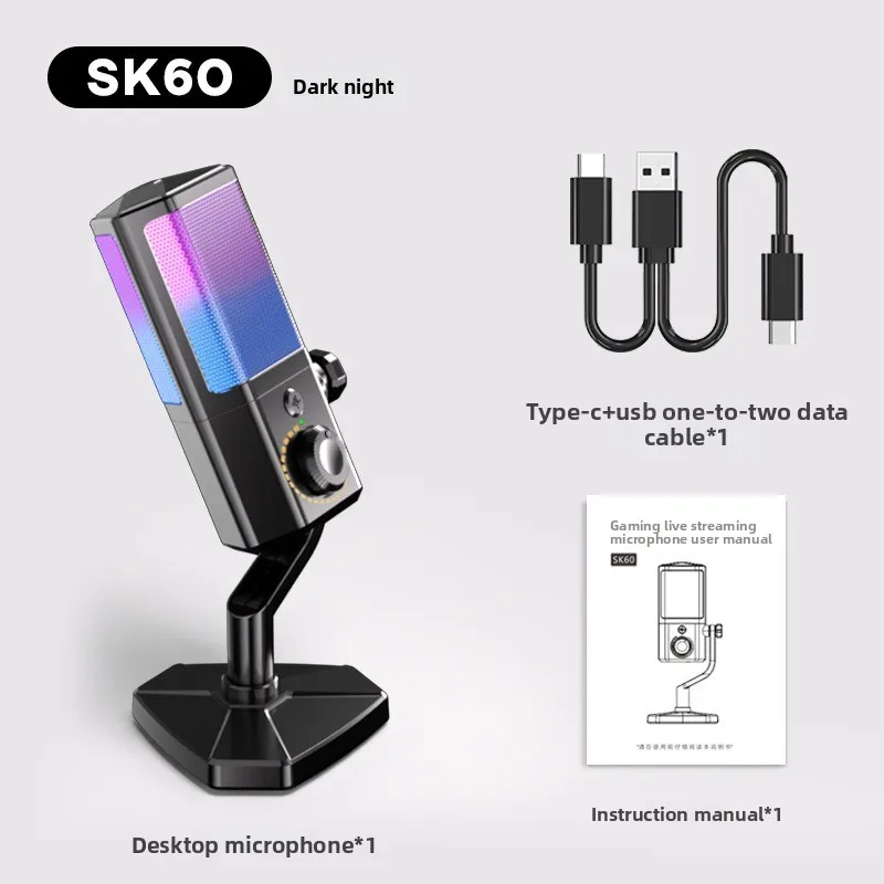 RGB-микрофон для игр и киберспорта, с шумоподавлением, USB, для компьютера, караоке, специальный настольный конденсаторный микрофон (art.: 3920d4ecb2d1c) - 3920d4ecb2d1c