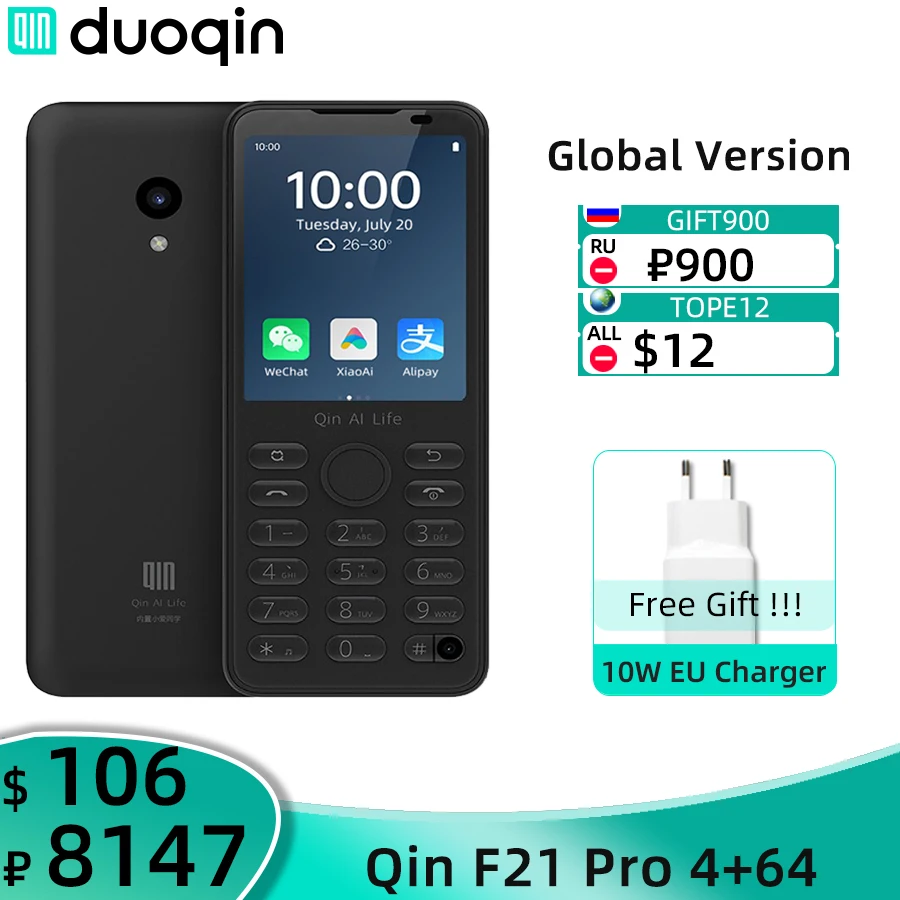 

Global Version Qin F21 Pro 4GB 64GB Mobile Phone 2.8'' IPS Screen 480*640P 5MP Rear Camera Cellphone 2120mAh Android Phone