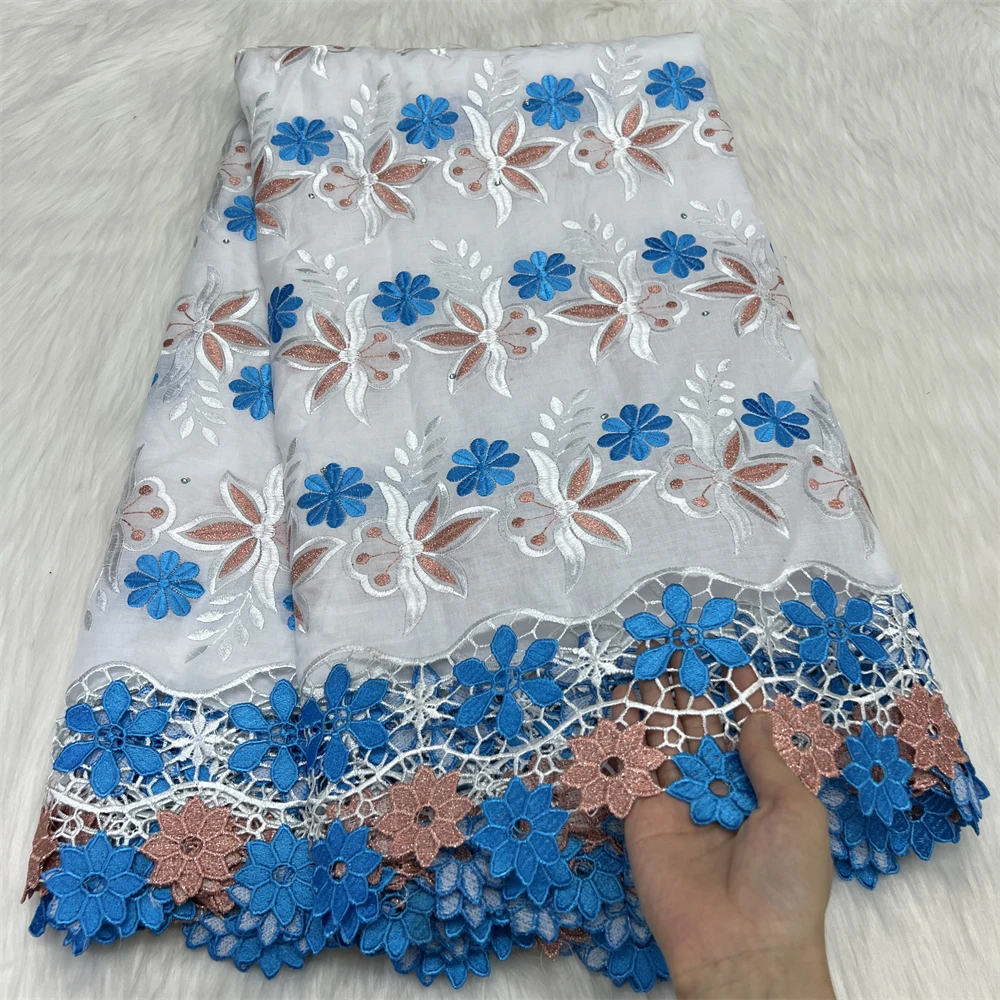 

100% Cotton Swiss Voile Lace Fabric And Water Soluble Base Cloth High Quality Nigerian Stone Embroidery Gown African Lace Fabric