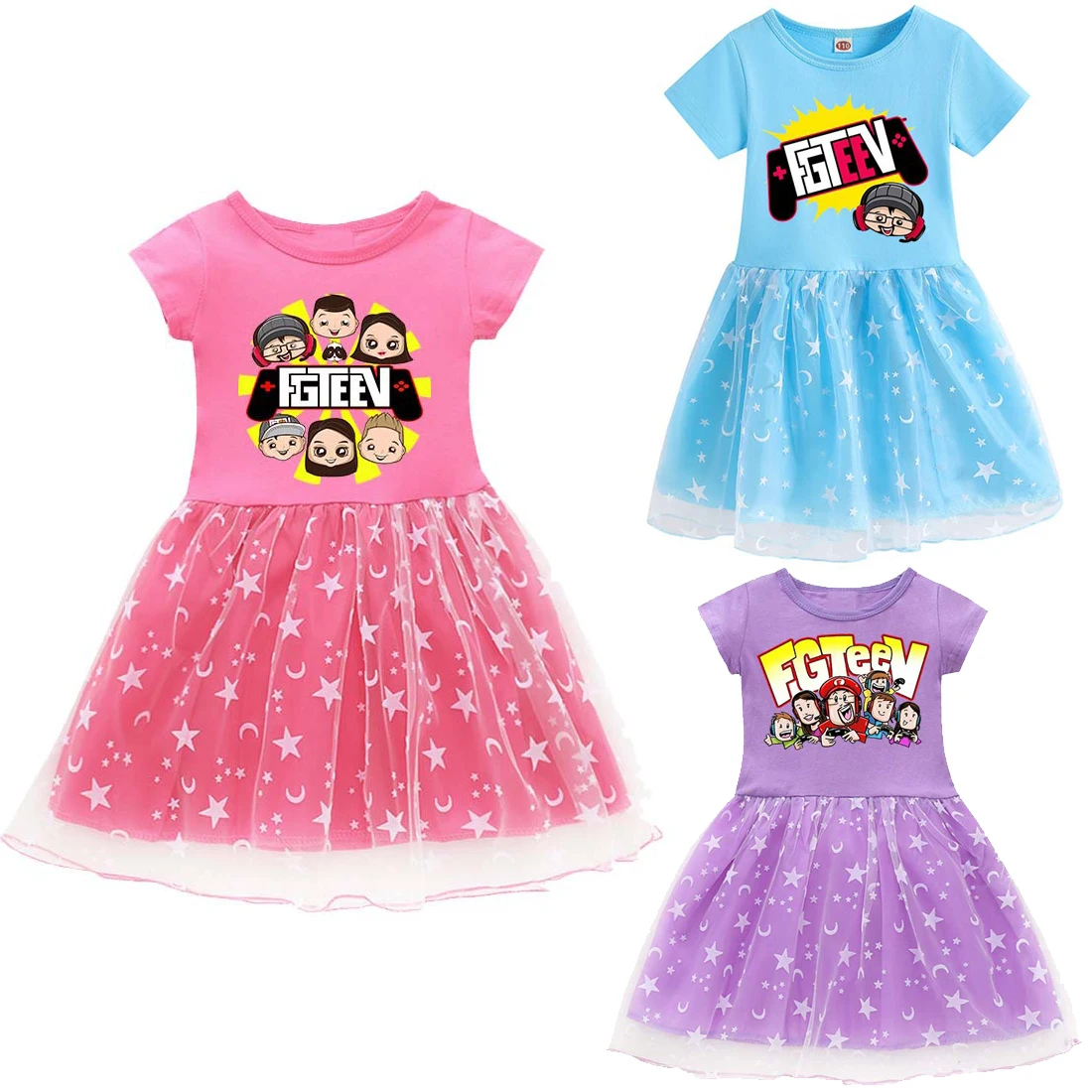 

Summer Girls cotton Casual Mesh Dress Kids Fgteev Short Dresses Child Cartoon Girls Dresses Toddler Dress For Baby Girls Dress