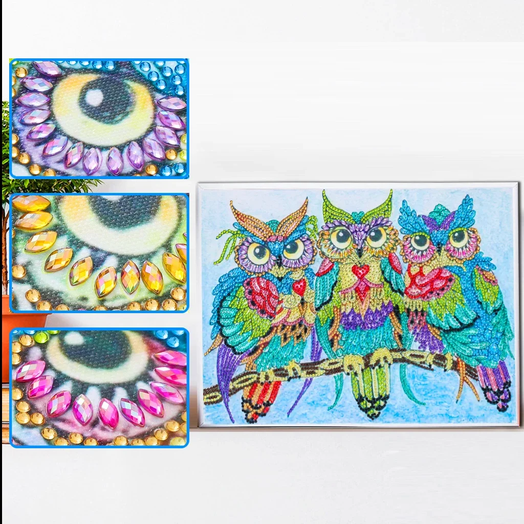 Алмазная живопись 3d Три совы вышивка стразами особой формы крестиком домашний