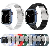 new 424445mm watchband metal buckle replacement bracelet strap silicone for apple watch 7 se 6 5 4 3 2