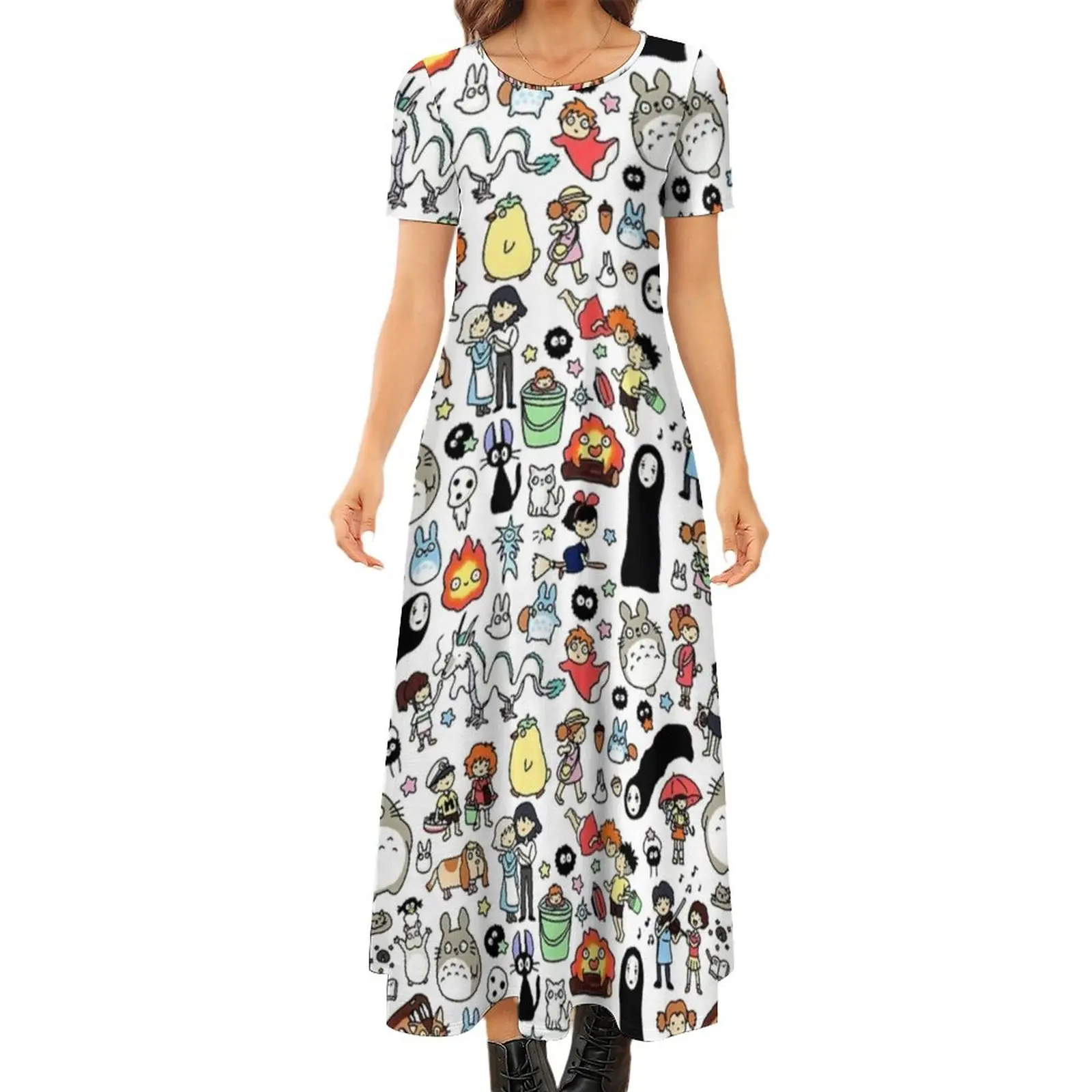 

Persil Totoro Dress Japanese Anime Cute Maxi Dress Funny Bohemia Long Dresses Female Short Sleeve Oversized Vestido