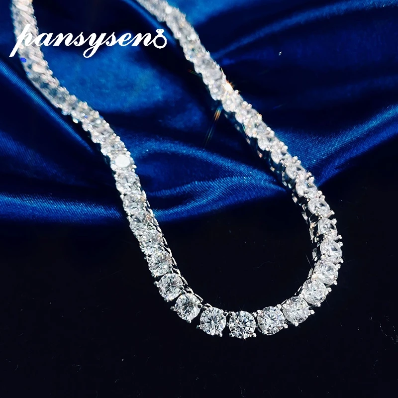 

PANSYSEN 100% 925 Sterling Silver 4MM Round Cut Simulated Moissanite Diamond Gemstone Chokers Necklaces Women Men Fine Jewelry
