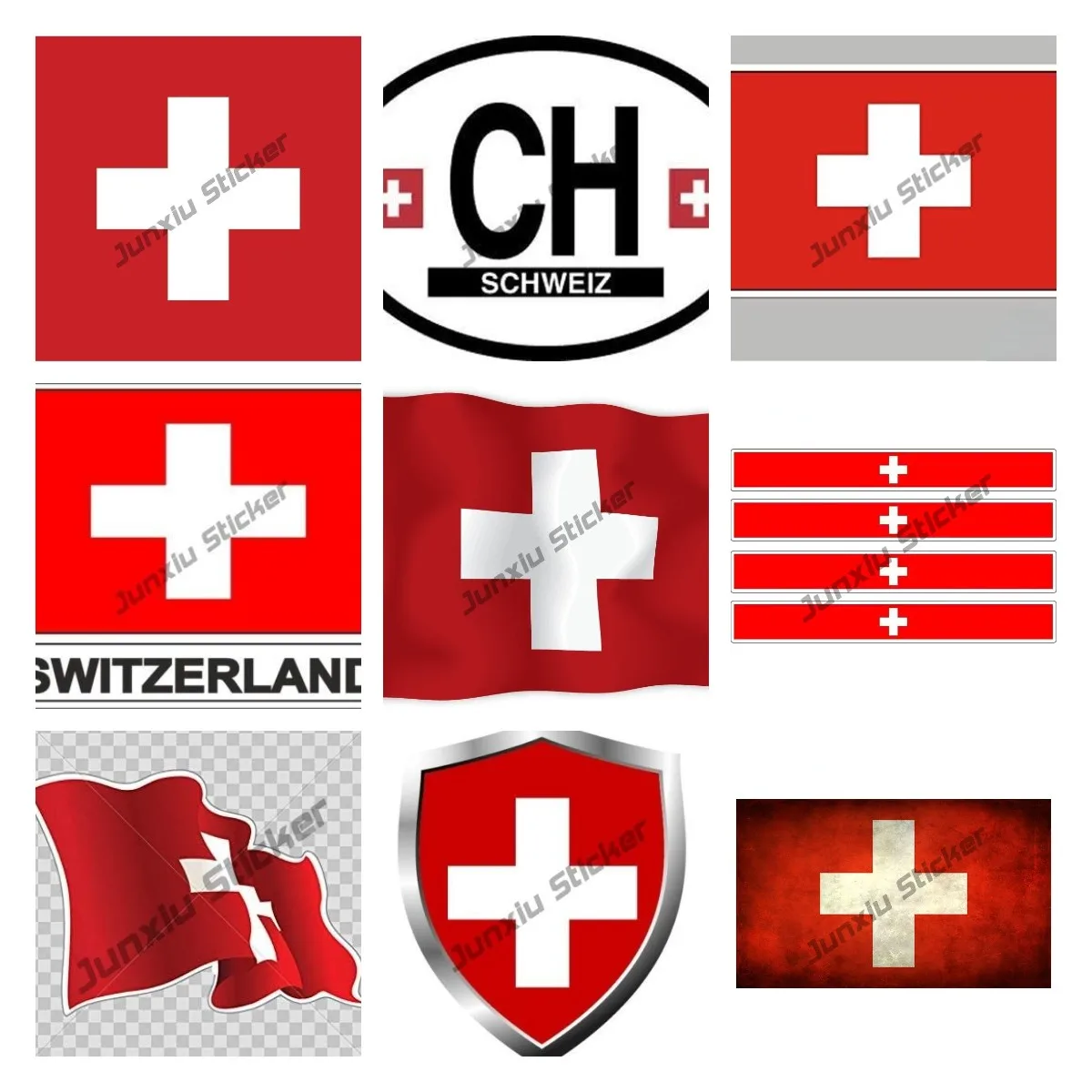 Швейцария волнистый флаг наклейка CH с флагом наклейка страна код Винил Светоотражающая фотобумага Овальный Декор Автомобильные аксессуары