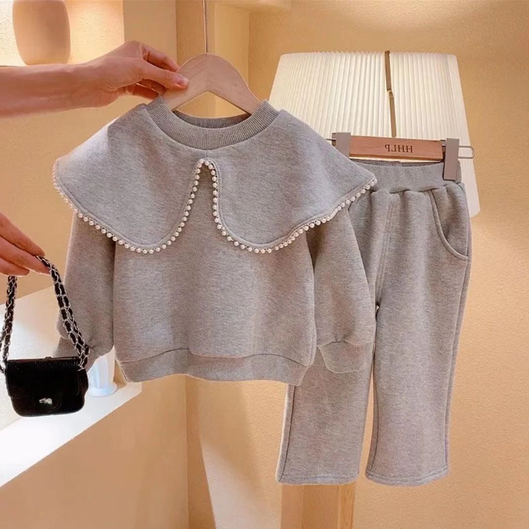 

Children Clothing 2022 Spring Autumn Korean Style Clothes Set Baby Winter Clothes with Velvet Thick Children Trousers Two Pieces