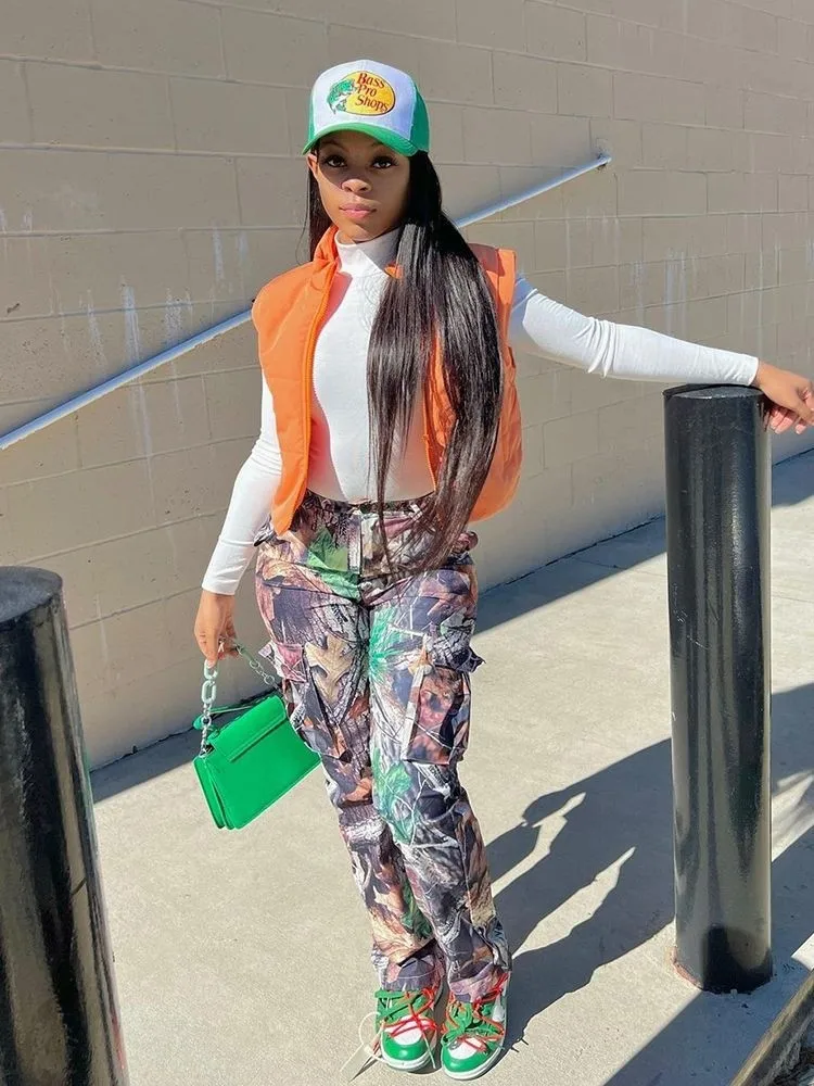 

Брюки-карго женские прямые с высокой талией и карманами, на осень/зиму