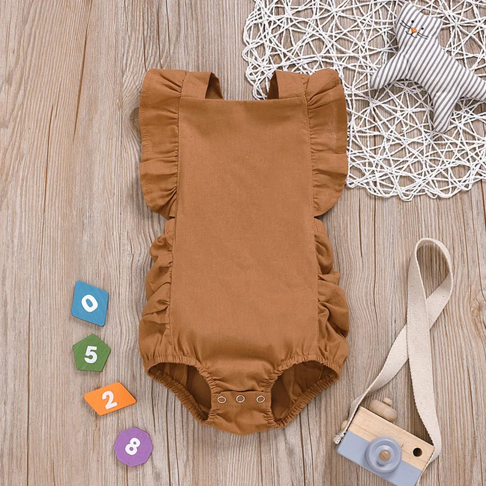 

Melario/однотонный комбинезон без рукавов с оборками ярких цветов для новорожденных и маленьких девочек; Комбинезон; Одежда; Пляжный костюм; Хл...