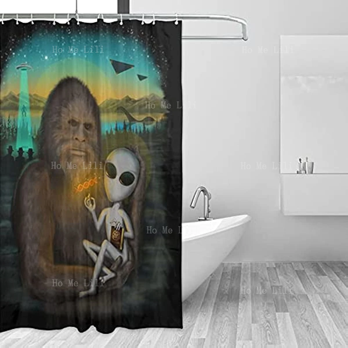 

Aliens And Bigfoot Home Decor Waterproof Bathroom Shower Curtain Quality Polyester Set With Hooks
