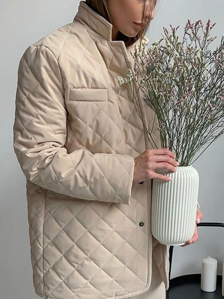 Warm Slim Vintage Women Parkas Coats Notched 2022 Autumn Winter Single Breasted Elegant Jackets Prockets Buttons for Office Lady