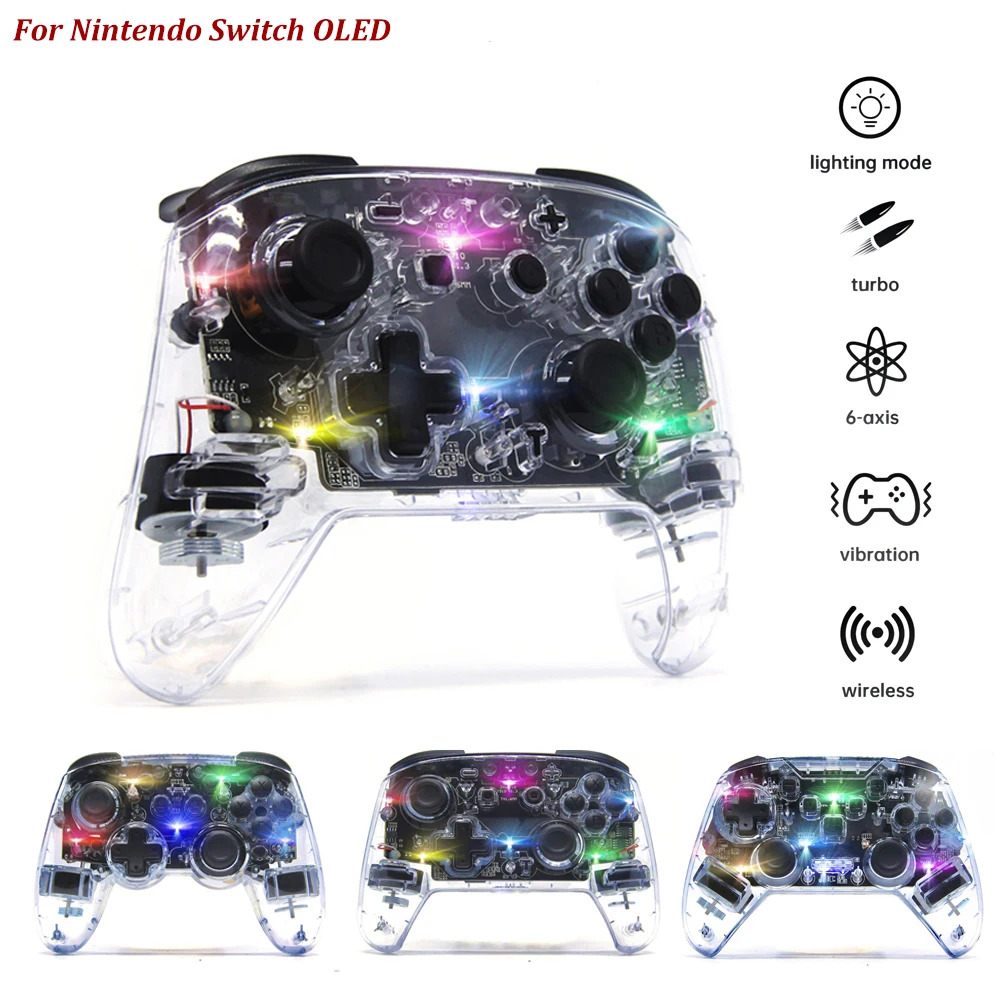 

Transparent Bluetooth Gamepad Controller Wireless Controller Joystick Adjustable Turbo for Nintendo Switch OLED/Lite/PC/Andriod