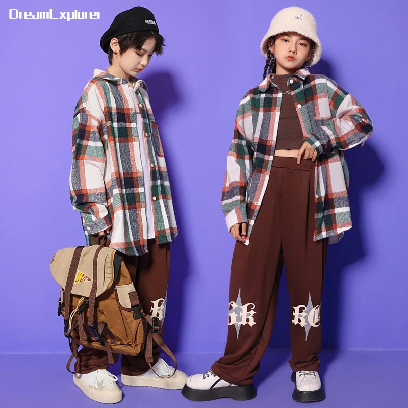 

Рубашка в стиле хип-хоп для мальчиков, свободные штаны, модная блузка для девочек, мешковатые спортивные брюки для уличного танца, Детская уличная одежда, комплекты одежды для джаза