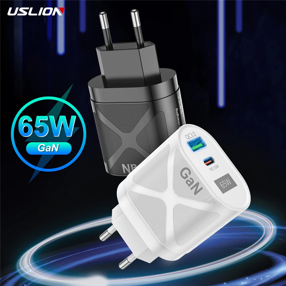 

USLION GaN 65W USB Type C Charger Quick Charge QC 4.0 QC3.0 PD USB C Charger Portable Fast Charging For iphone 13 12 11 Macbook
