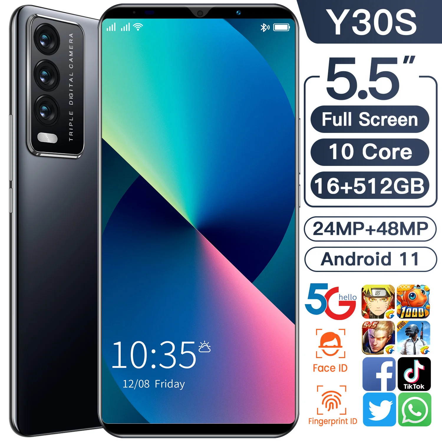 

Global edition y30s original smartphone 16gb+512gb andriod mobile phones 4800mah 5g network unlocked mobile phones global