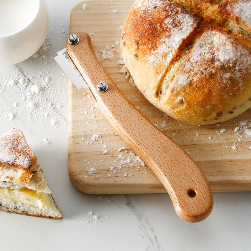 

1 шт. инструмент для резки хлеба с деревянной ручкой, инструмент для резки теста с 5 лезвиями для дома, кухонный инструмент для выпечки