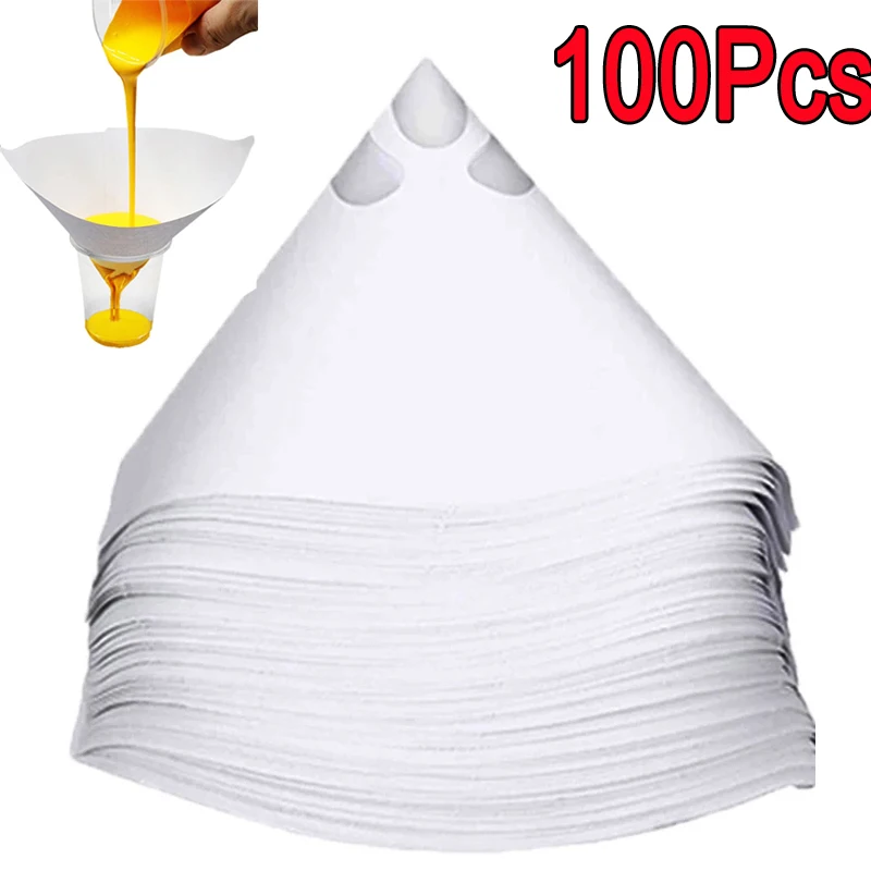 

100pcs Disposable Paper Filter White Thicken Filter Conical Nylon Funnels Paper Paint Spray Mesh Purifying Straining Funnel Tool