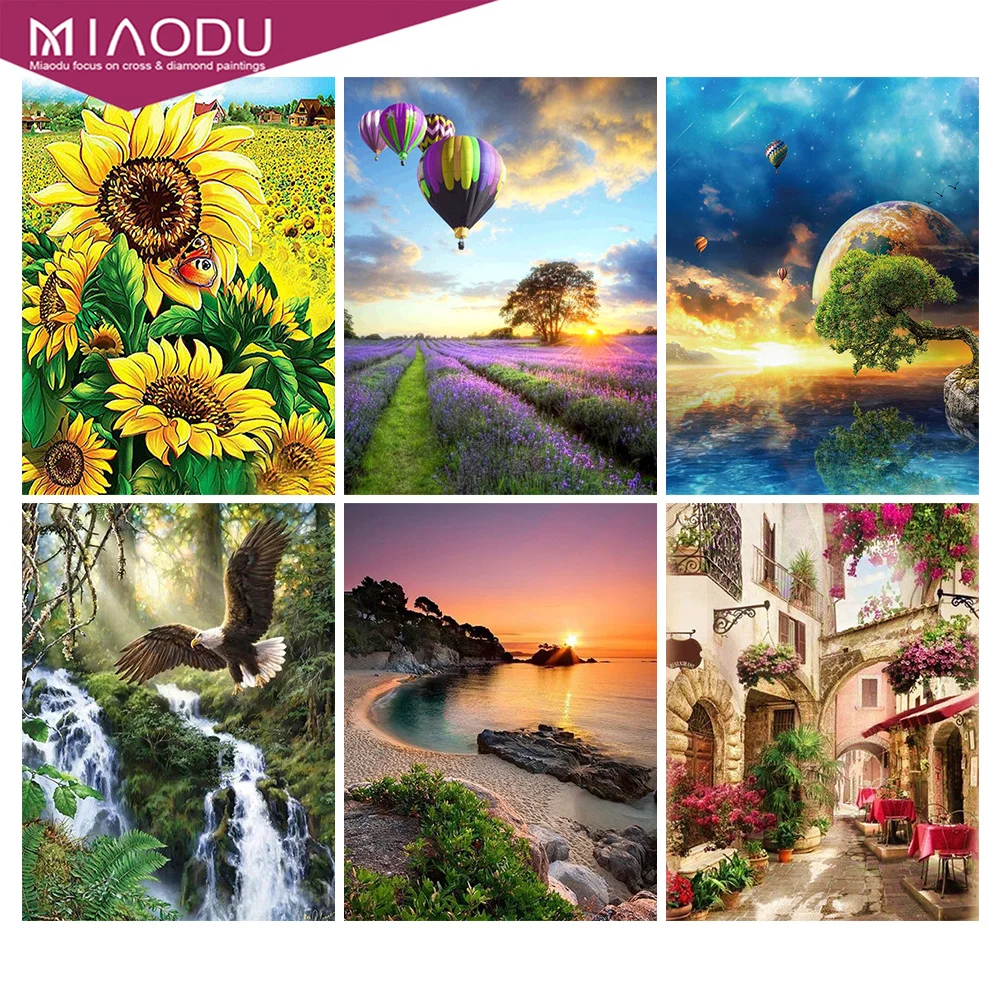 

Miaodu Round Drill Flower Diamond Painting Sunset Seaside 5D DIY Diamond Embroidery Mosaic Landscape Art Kits Home Decoration
