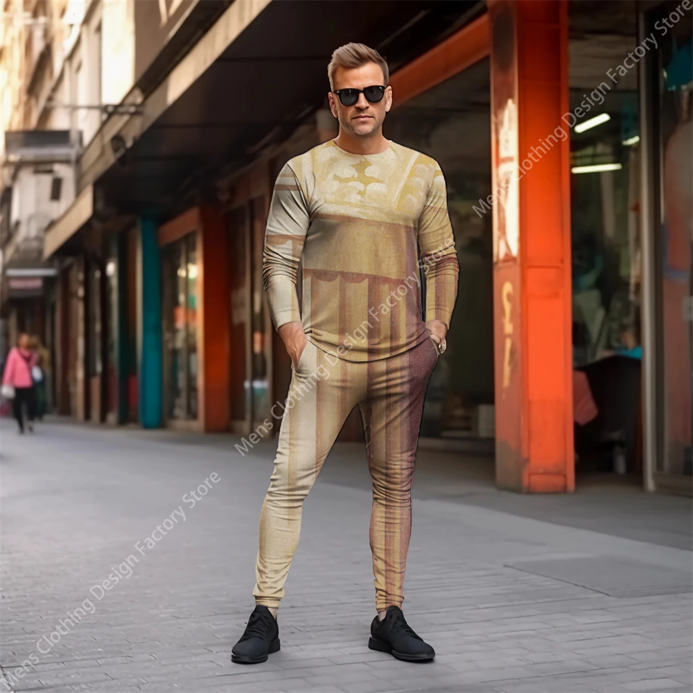 2023 New Men's Sweat-Shirt Set Tracksuit Men Fashion Casual Long Sleeve T-shirt+Pants Clothes For Men Retro Print Men's Clothing