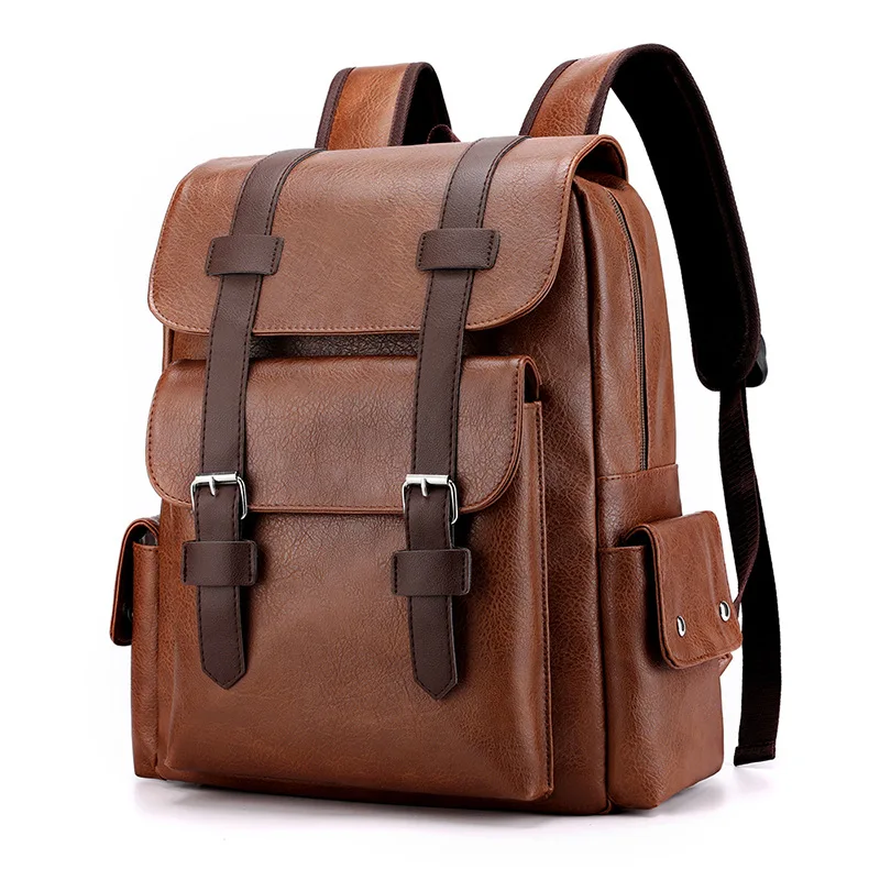 

Waterproof Laptop Capacity Business Men Bags Retro Backpack Schoolbag Students Shoulder Travel For Casual Leather Fashion Large