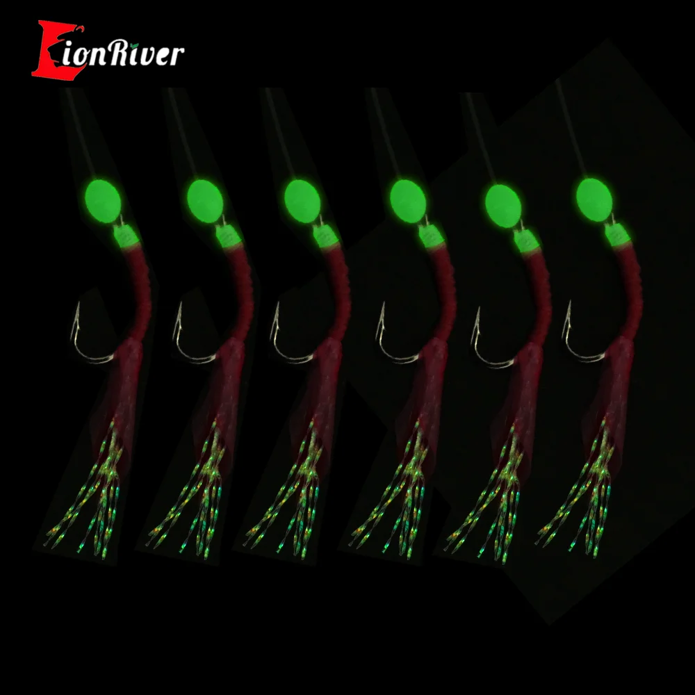 

Lionriver Simulated Fish Skin Sabiki Rigs Saltwater Artificial Fishing Lures Luminous Sea Bait String Hooks Flash Tinsel Lures