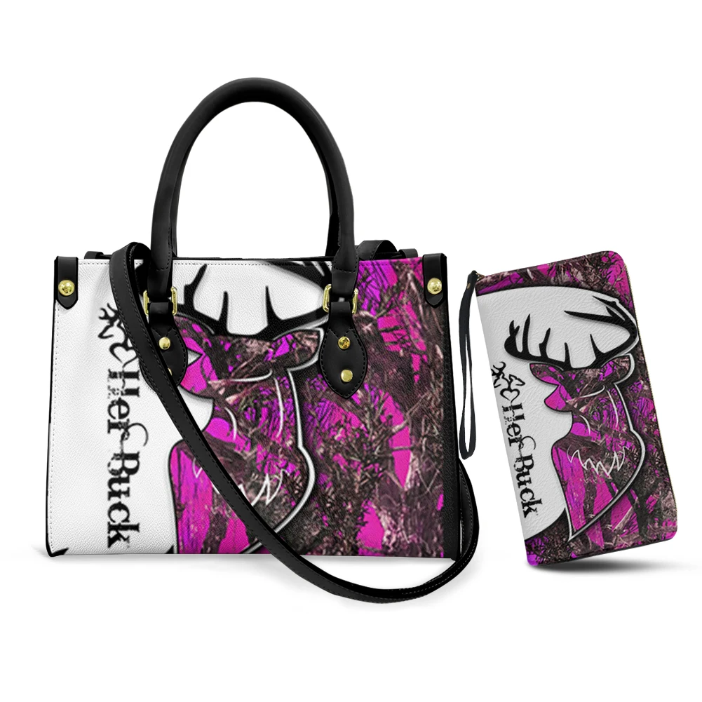 Belidome Pink Camo Hunting Designer Purses and Handbags for Womens PU Leather 2Pcs Satchel Shoulder Bag Tote Top Handle Bag Set