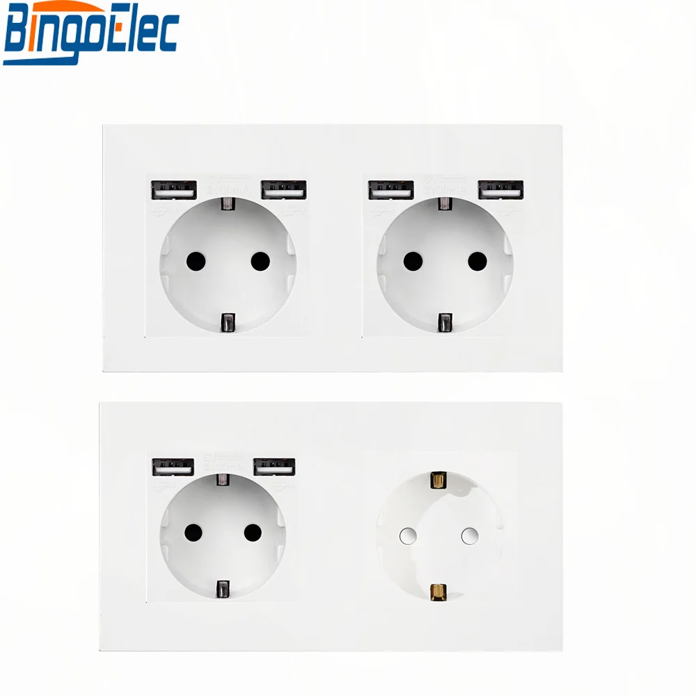 

EU Standard USB Socket 16A Double Outlet Flame Retardant PC Panel AC 110~250V 146mm*86mm Wall USB Electrical Sockets