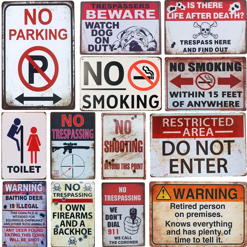 

Warning No Parking Toilet Danger No Stupid People Vintage Metal Tin Signs Art Poster Plaque Pub Garage Wall Decor 20x30cm