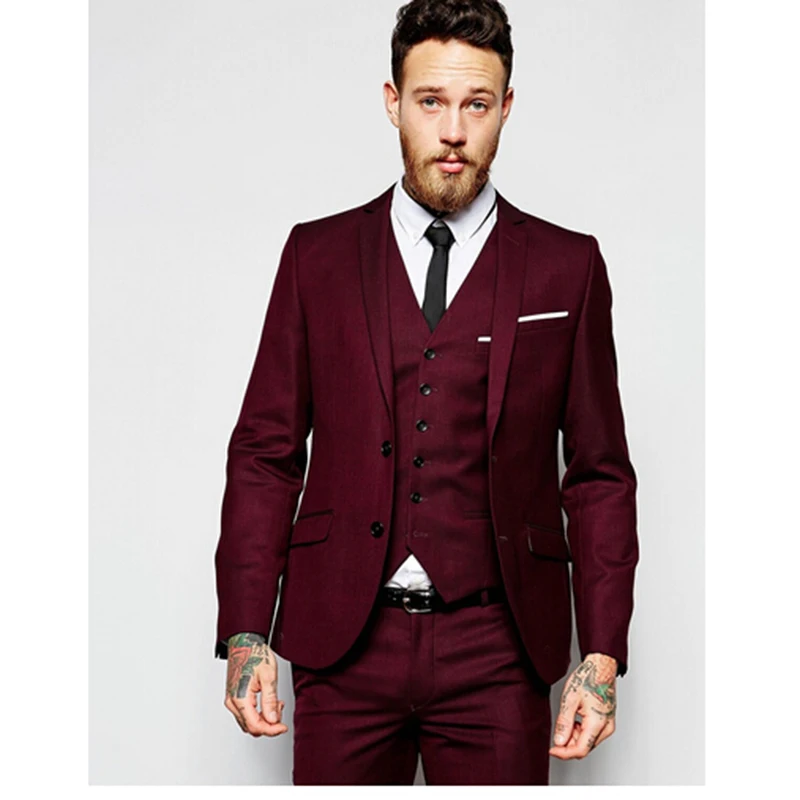 

New 2022 Burgundy Tuxedo Groom Formal Jacket New Men Wedding Suit 3 Pieces Costume Homme Terno Masculino Fashion Blazer