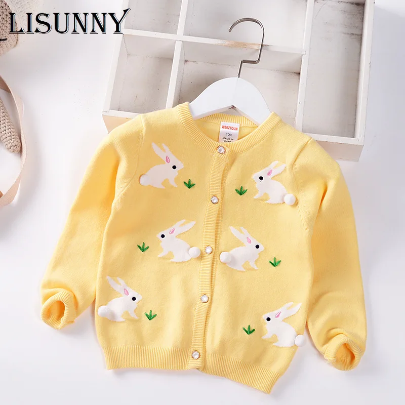 

Girls Cardigan Sweater Autumn 2022 O-Neck Infants Children Cotton Knitwear Cartoon Rabbit Baby Kids Coat Toddler Clothes 2-7y