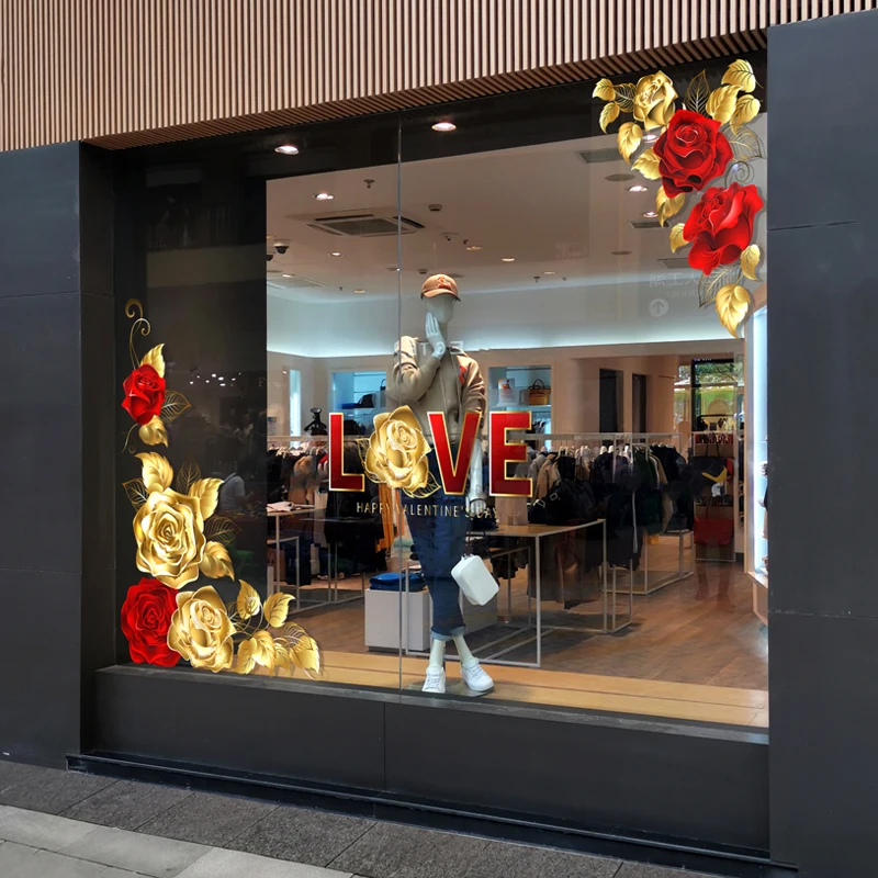QiAds на заказ большая золотая роза 214 День святого Валентина LOVE оконное стекло