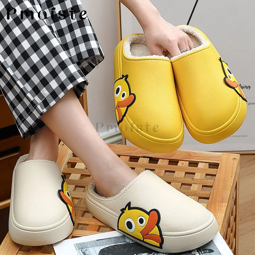 Duck Slippers 2022 Winter Home Slippers Comfortable Fur Platform Thick Sole Soft Slippers Waterproof Indoors Warm Women Slippers