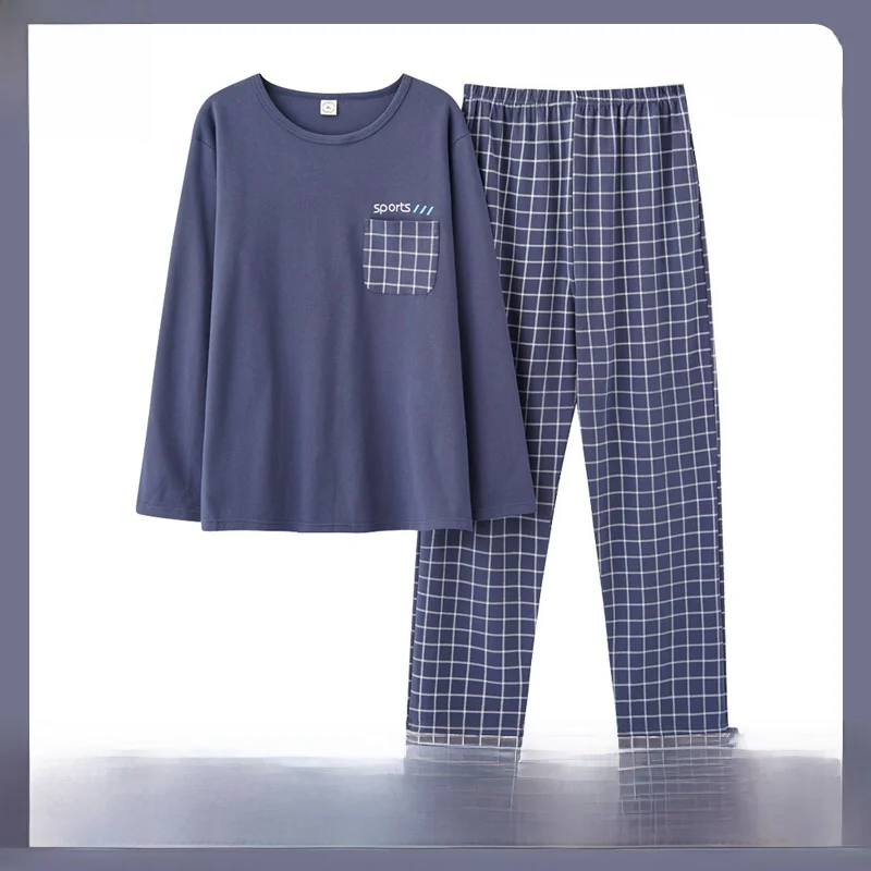 Modal Pajamas Men's Spring and Autumn Cotton 2023 New Can Be Worn outside Youth Winter Long sleeve Home Wear Set