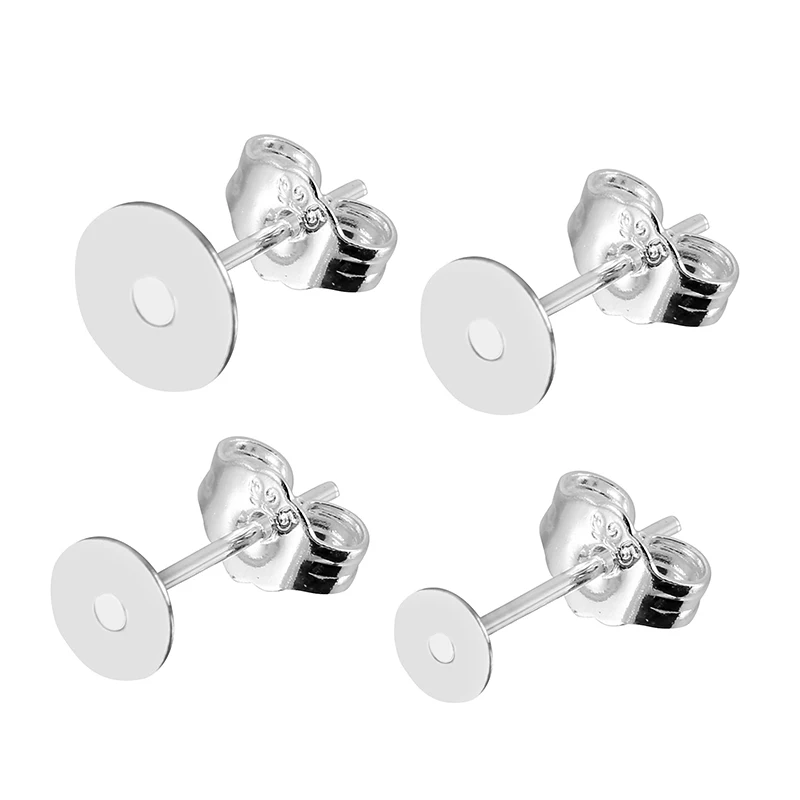 20pcs 925 Sterling Silver Plated Blank Earring Stud Base 4 5 6 8mm Earring Post Cabochon Settings for DIY Earring Jewelry Making