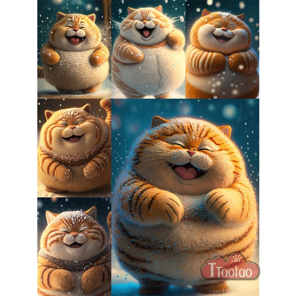 

Алмазная 5D Вышивка крестиком с изображением мультяшных животных, картина счастливая маленькая Толстая кошка, «сделай сам», квадратная Круглая Мозаика, украшение для вышивки