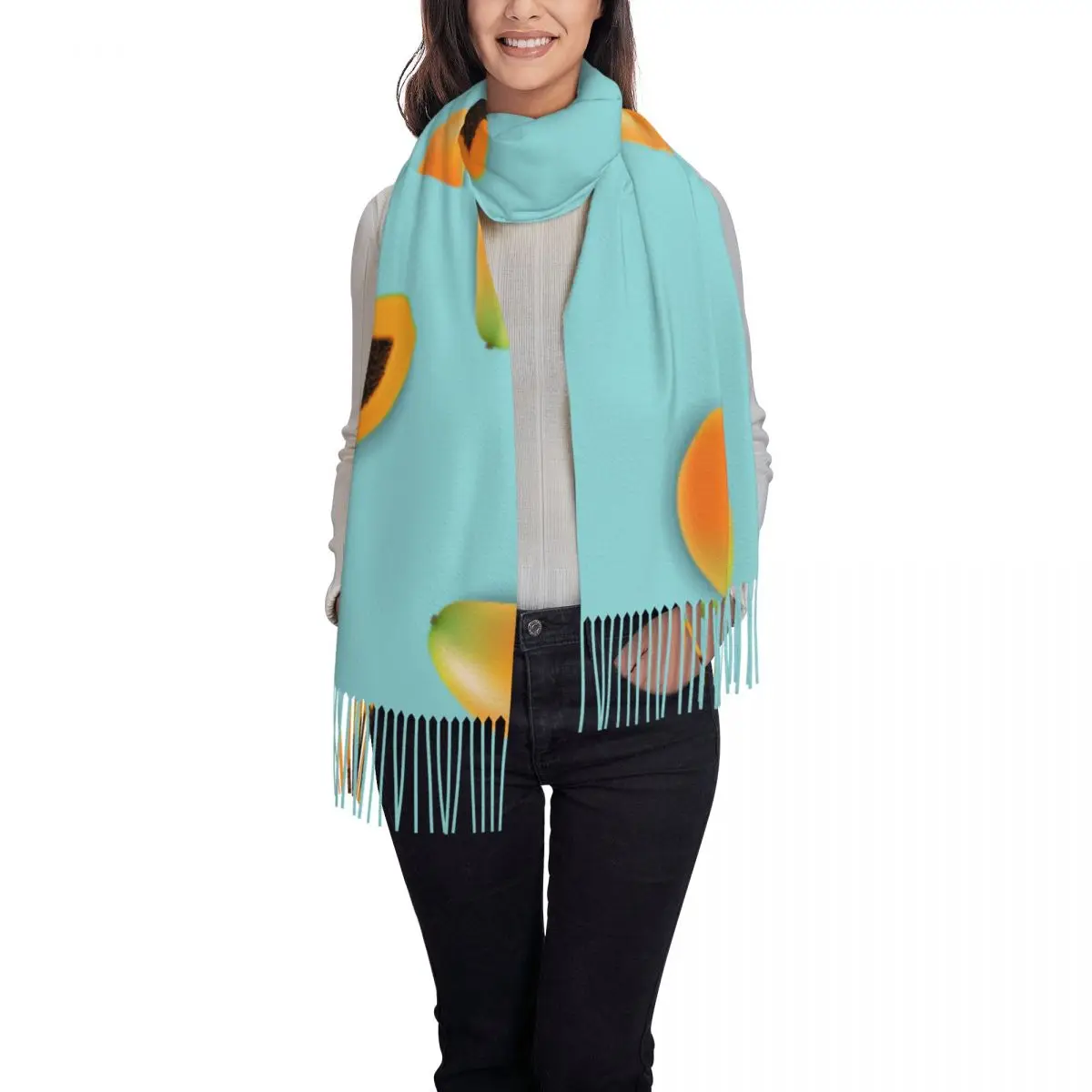 Зимний шарф с кисточками папайя кашемировые шарфы Шейная головка теплая Пашмина