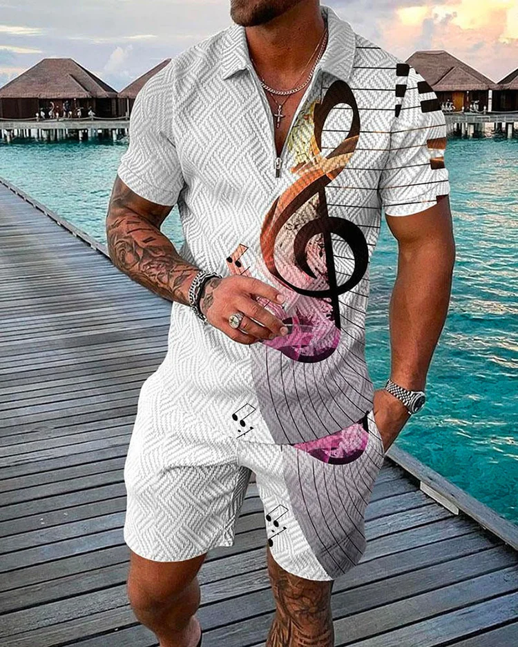 Summer Fashion Tracksuit Men's Polo Shirt Suit Lapel Zipper T-shirt Casual Shorts 2-Piece Set Breathable Male Clothing Jogging