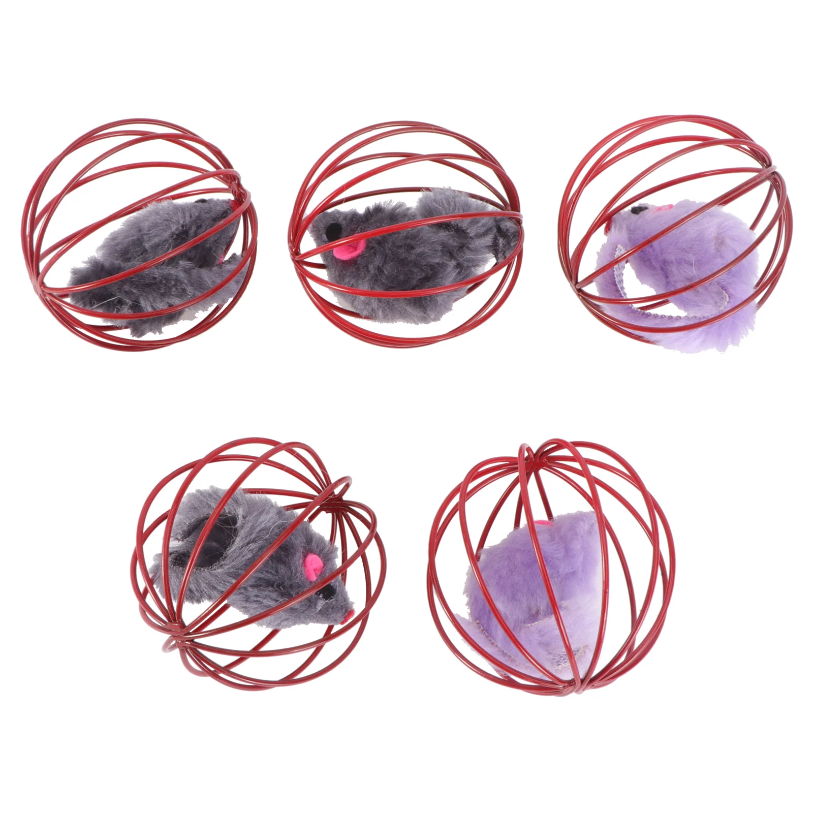 

5 Pcs Caged Mouse Toy Cat Plaything Mouse Cat Toy Puppy Pet Cat Toy Caged Mouse Balls Plush Cage Mouse Toy Small Dog Chew Toys