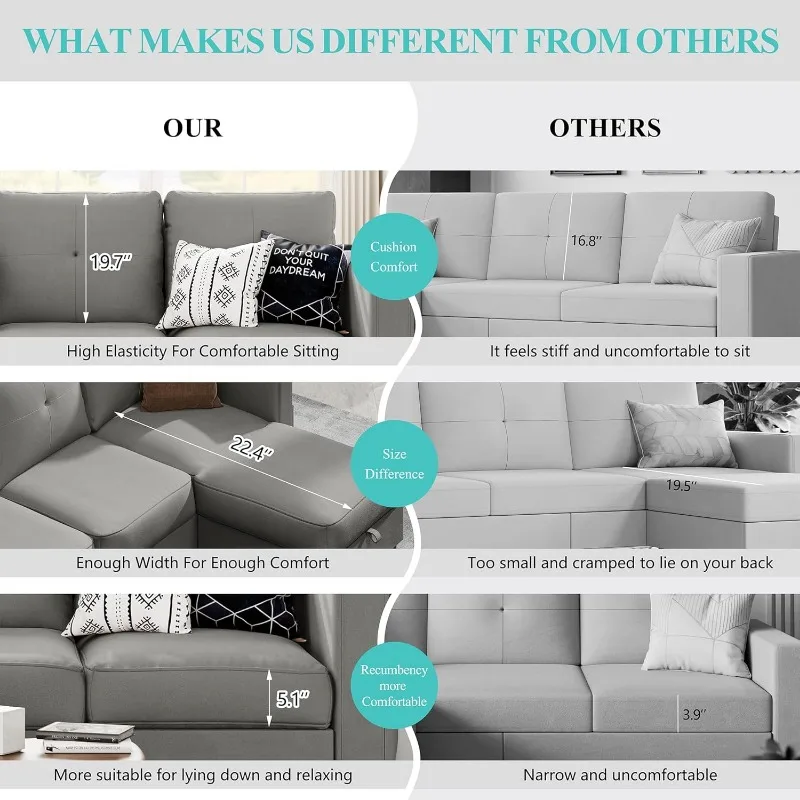 Современный L-образный диван из льняной ткани секционный трехместный с функцией