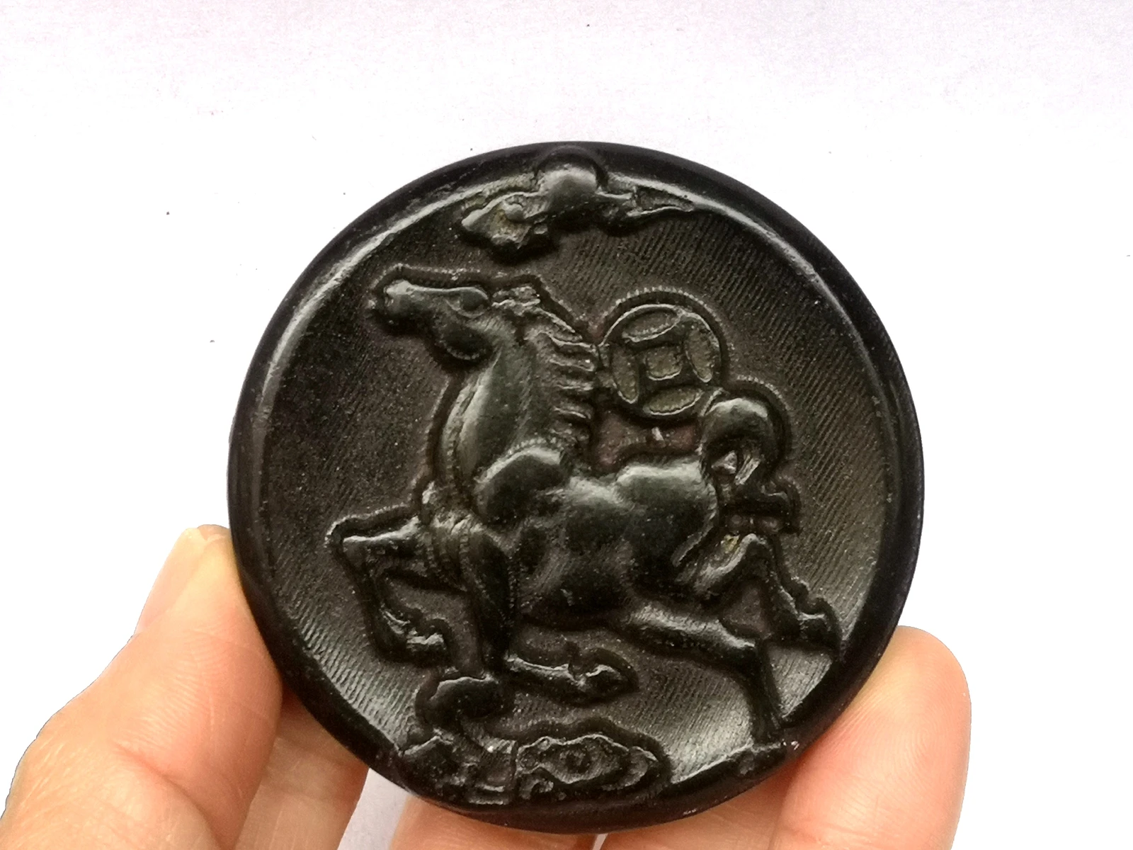 

1919 Collection Chinese Hongshan Culture Black Magnet Jade carving Horse Pendant Ornament gift