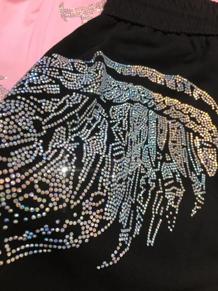 Women Heavy Industry Rhinestone Wings Shorts 20233Summer Thin Loose Wide Leg Leisure All-Matching Short Pants Sweatpants Female