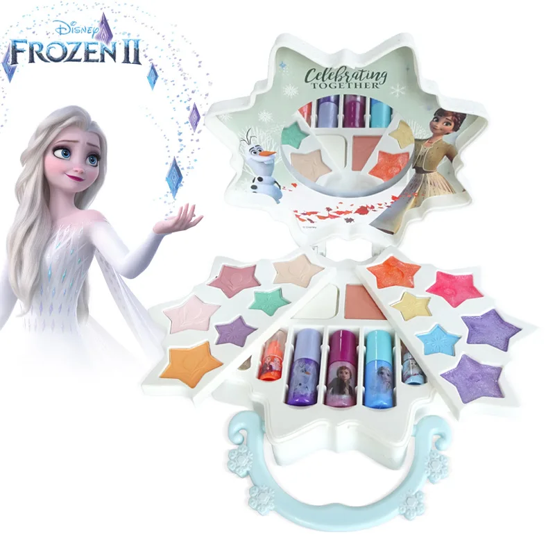 Disney new girls frozen 2 elsa  anna princess Suitcase snowflake Makeup set kids Beauty pretend play toy with Gift Box