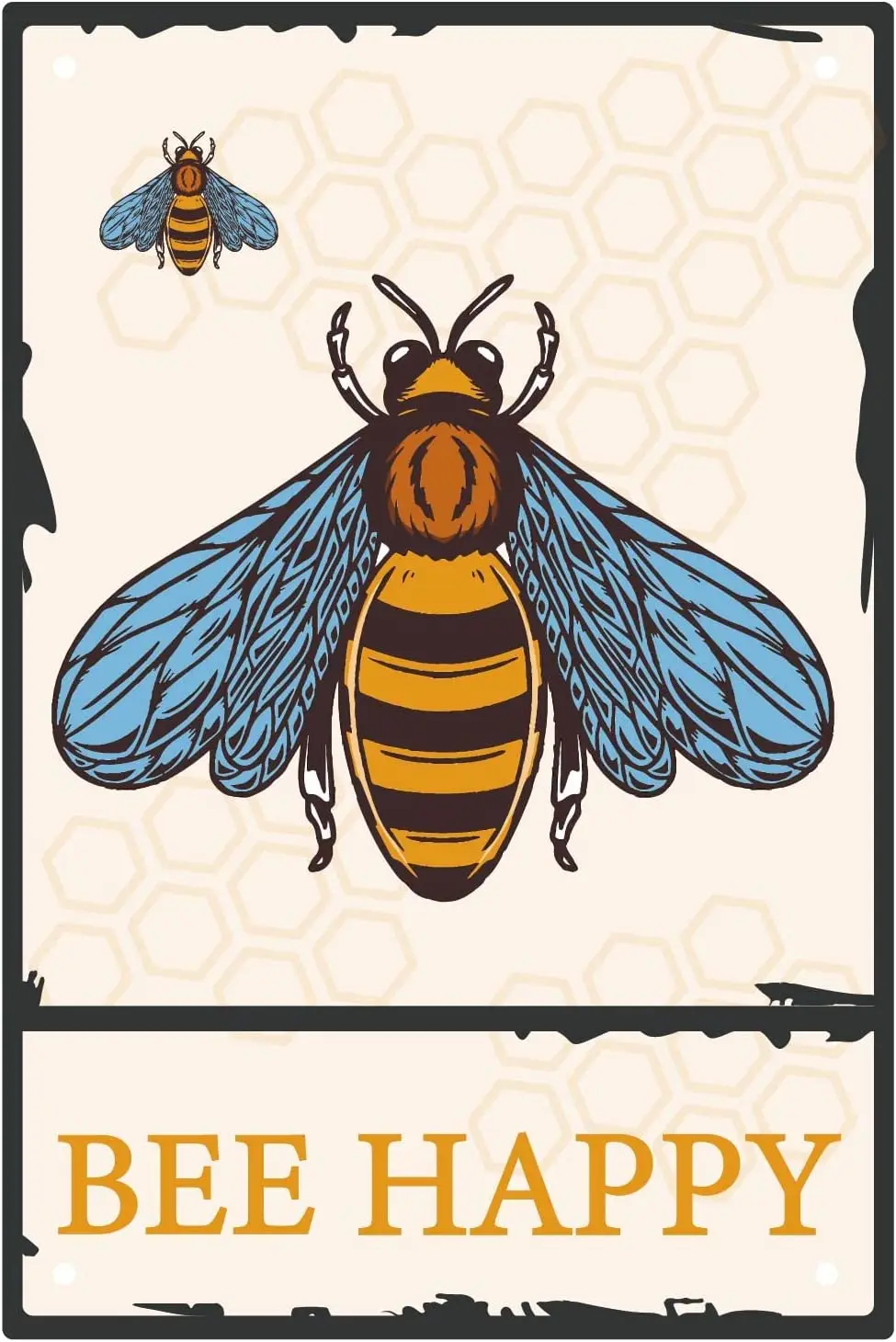 

Bee Happy Metal Tin Signs Retro Vintage Funny Wall Art Mural Hanging Iron Painting for Home Garden Bar Pub Kitchen