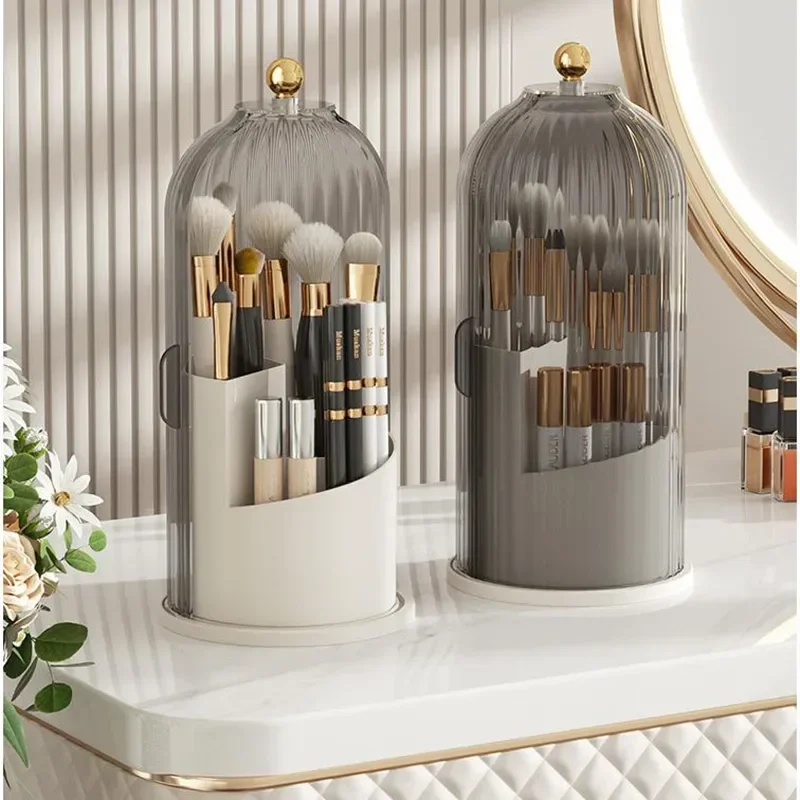 

360° Rotating Makeup Brush Holder With Lid Luxury Cosmetic Organizer Lipstick Eyebrow Pencil Holder Eye Shadow Storage Box